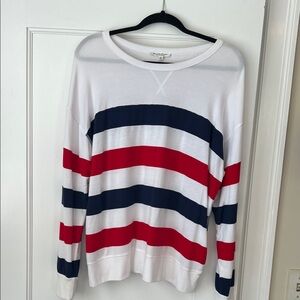 Women’s Crewneck Sweater in Red, Blue, and White Stripes